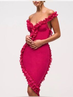 Murci One-Shoulder Ruffle Sheath Dress in Hot Pink